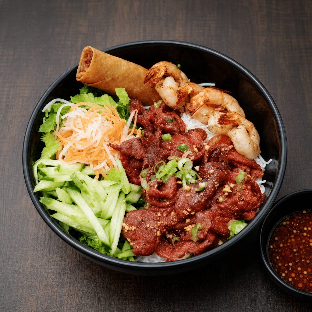 Vr1.Vermicelli Special-grilled Pork, or Chicken, or Pork Sausage W/ Shrimps and Eggroll.