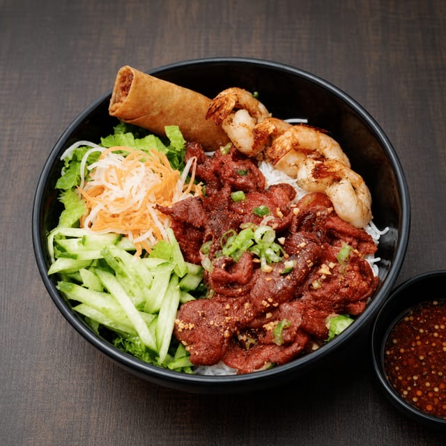 Vr1.Vermicelli Special-grilled Pork, or Chicken, or Pork Sausage W/ Shrimps and Eggroll.