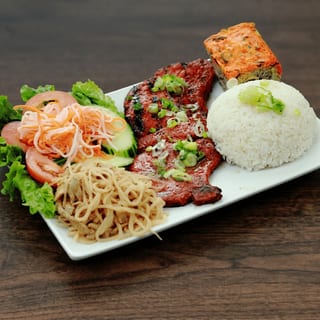 Vr3.Rice Platter with Grilled Pork Chop, Shredded Pork and Meatloaf
